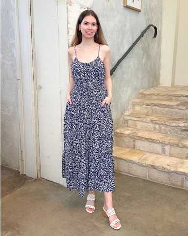 Abigail Smocked Waist Maxi Dress In Marsh + Navy