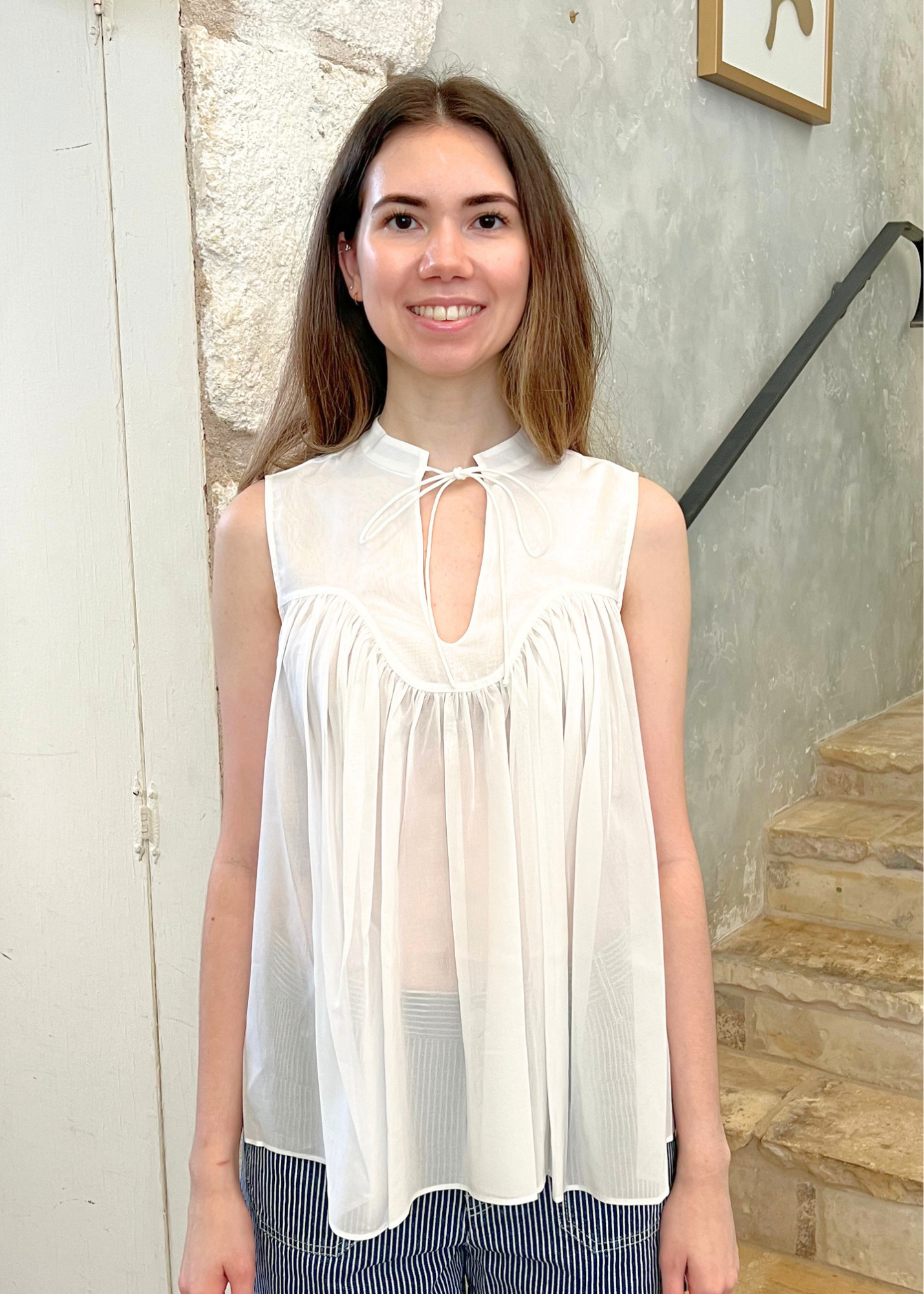 Chase Sleeveless Yoked Top In Marshmallow