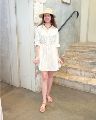 Piper Embroidered Cotton Twill Shirt Dress In Bone