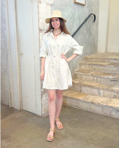 Piper Embroidered Cotton Twill Shirt Dress In Bone