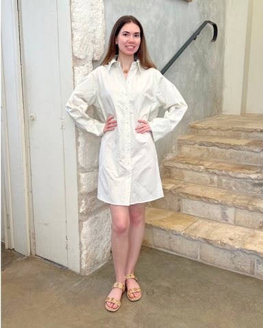 Piper Embroidered Cotton Twill Shirt Dress In Bone