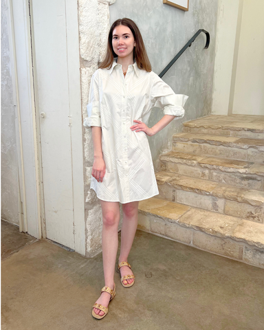 Piper Embroidered Cotton Twill Shirt Dress In Bone