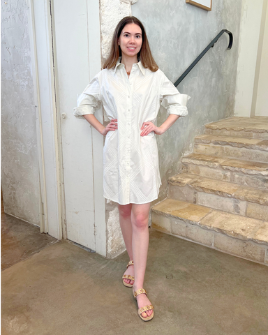 Piper Embroidered Cotton Twill Shirt Dress In Bone