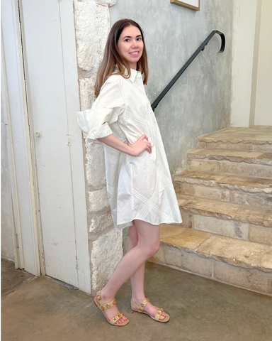 Piper Embroidered Cotton Twill Shirt Dress In Bone