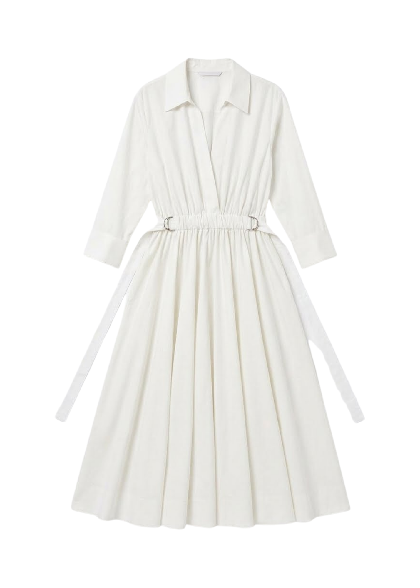 Scarlett Long Sleeve Cinched Waist Midi Shirt Dress In White