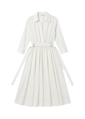 Scarlett Long Sleeve Cinched Waist Midi Shirt Dress In White