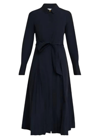 Annette LS Pleated Shirt Dress in Midnight