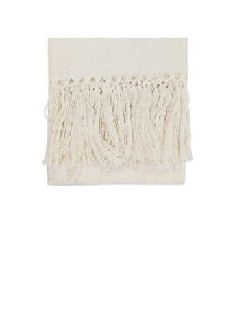 Donna di Coppe Jacquard Fringed Italian Cotton-Linen Hand Towel in Off-White