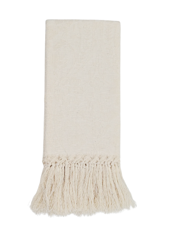 Donna di Coppe Jacquard Fringed Italian Cotton-Linen Guest Towel in Off-White