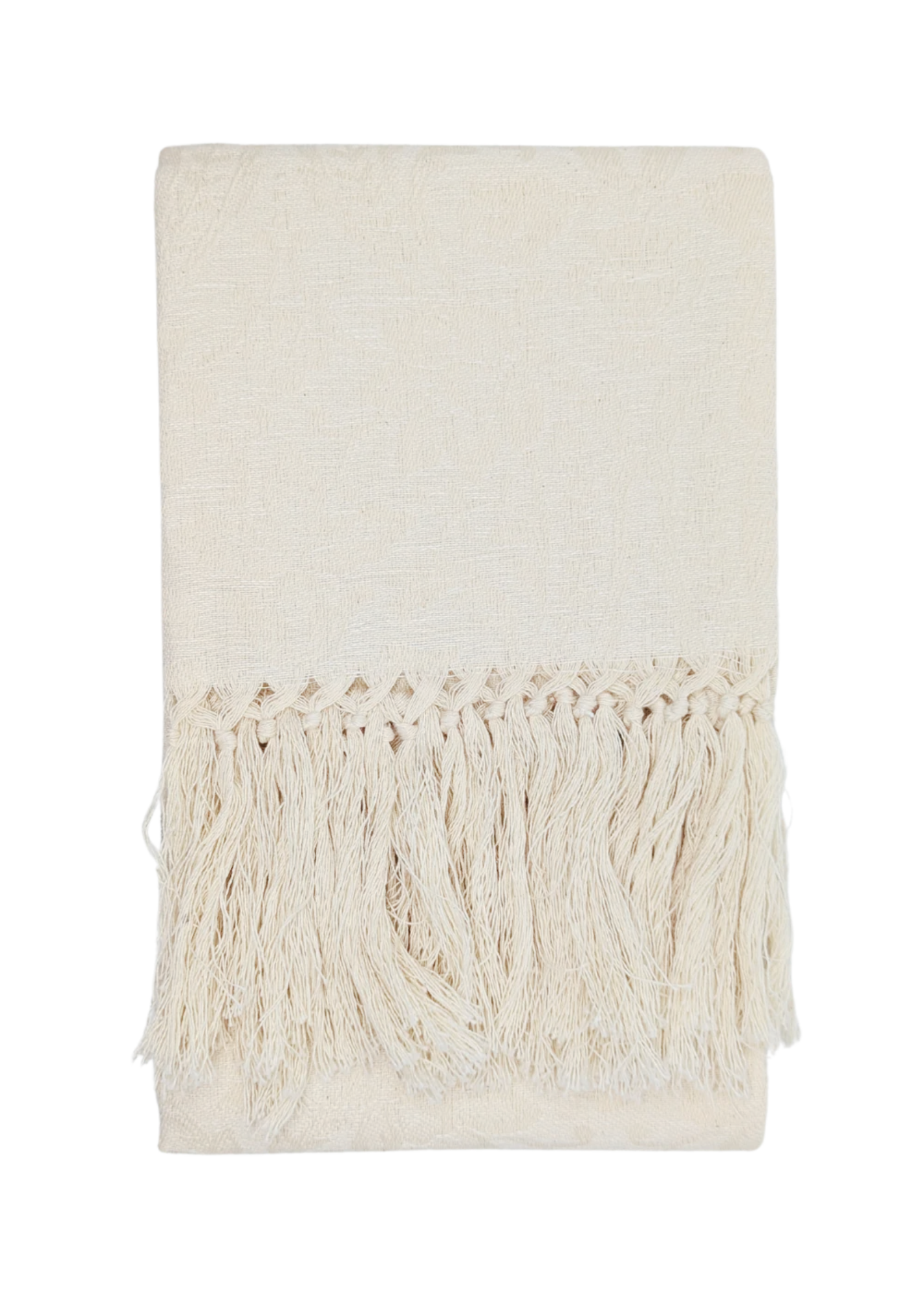 Donna di Coppe Jacquard Fringed Italian Cotton-Linen Hand Towel in Off-White