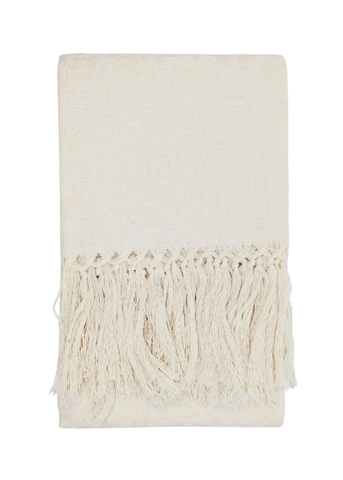 Donna di Coppe Jacquard Fringed Italian Cotton-Linen Hand Towel in Off-White
