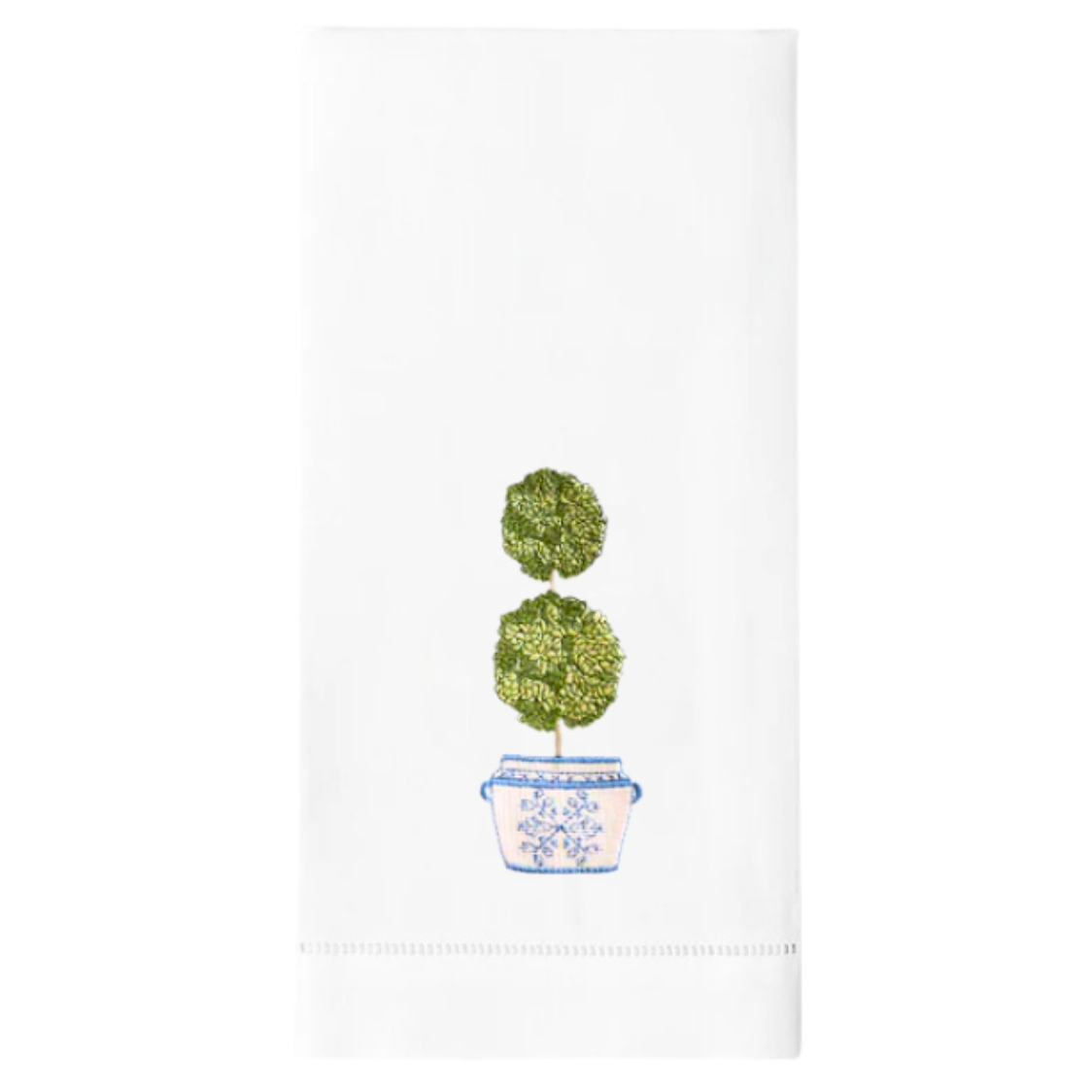 Double Boxwood Embroidered Linen Tea Towel