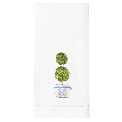 Double Boxwood Embroidered Linen Tea Towel