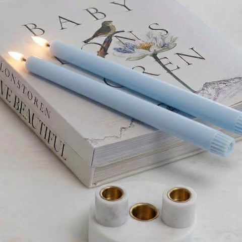 LED Slim Taper Candle Pair In Sky Blue