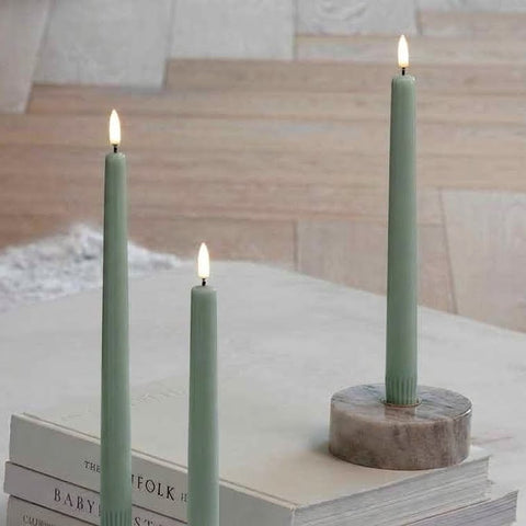 LED Taper Candle Pair In Dusty Green