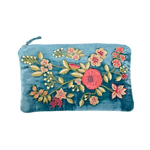 Liza Velvet Cosmetic Zip Pouch in Riviera Blue