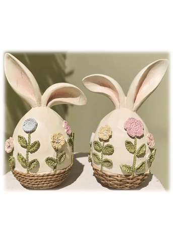 Easter Egg Bunny With Crochet Flowers in Blue