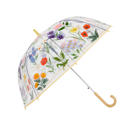 Garden Study Clear Wood Handle Umbrella