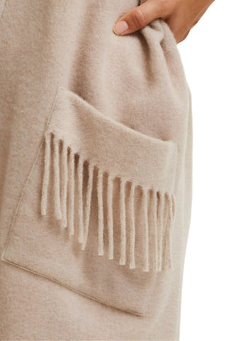 Eponyme Long Sleeve Wool Blend Fringed Poncho in Orge Chine