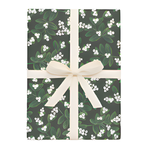 Evergreen Mistletoe Illustrated Holiday Wrapping Paper Sheets Roll