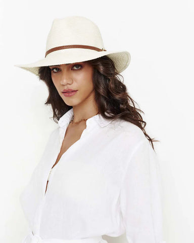 Banded Fedora In Cream + Tan