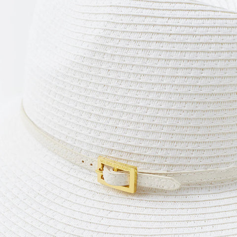 Banded Fedora In White + White