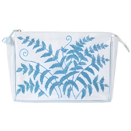 Fern Embroidered Large Makeup Bag in Sky Blue