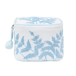 Fern Embroidered Jewelry Box in Sky Blue