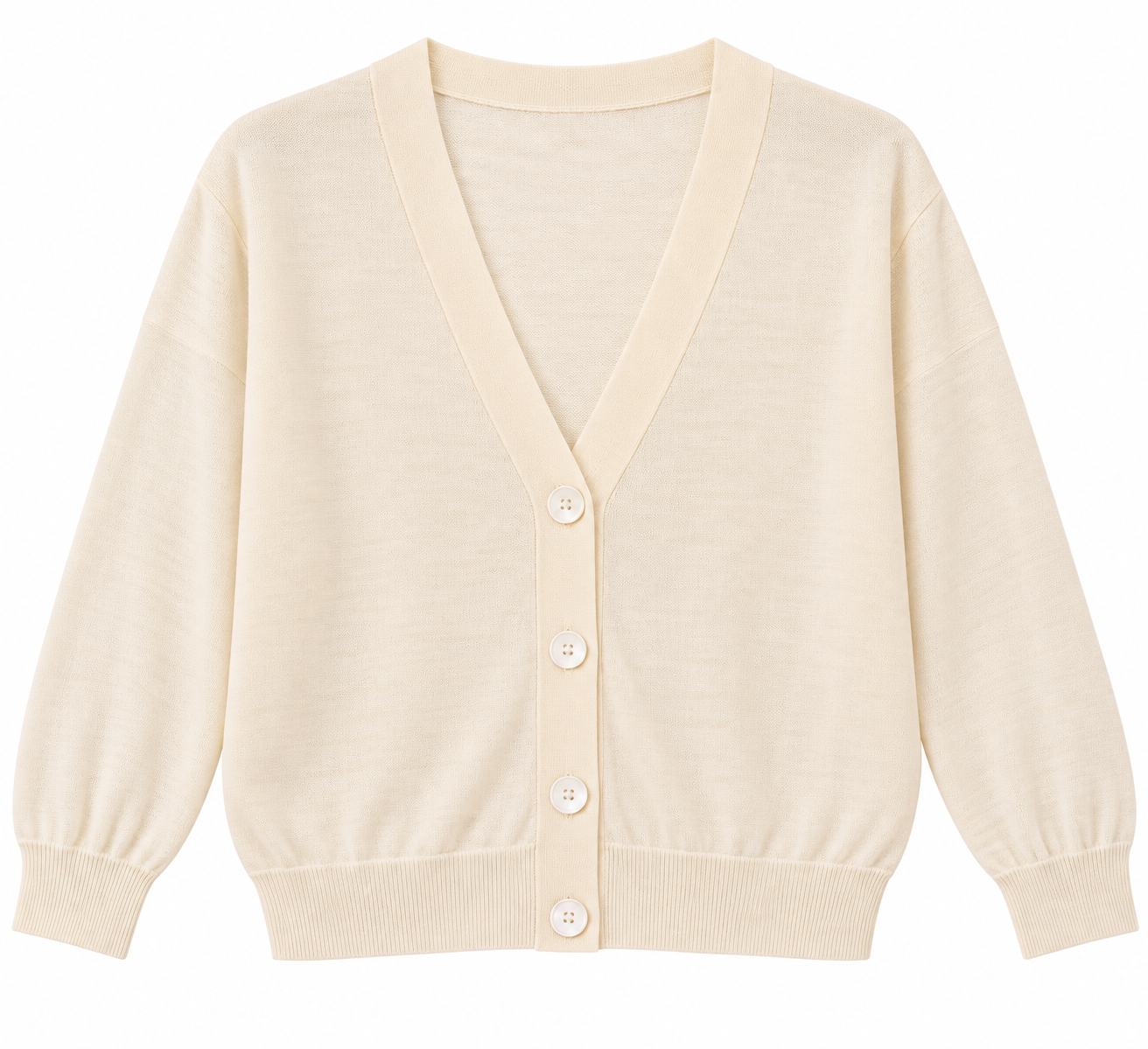 3/4 Length Sleeve Cotton Crepe Cardigan with Chain-Accented Shoulders in Quartz Sand