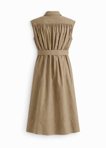 Sleeveless Belted Cotton Midi Dress with Floral Applique in Corda