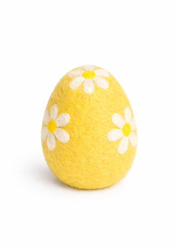 Floral Felted Easter Egg in Yellow