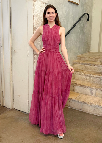 Freesia Sleeveless Silk Chiffon Maxi Dress in Amaranthus