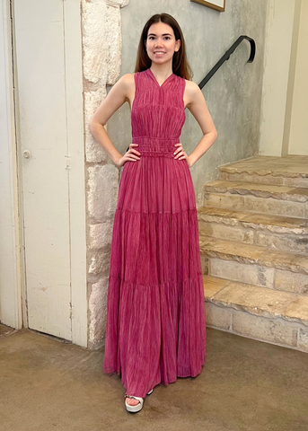 Freesia Sleeveless Silk Chiffon Maxi Dress in Amaranthus