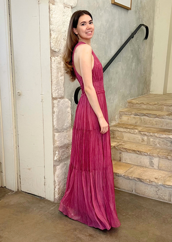 Freesia Sleeveless Silk Chiffon Maxi Dress in Amaranthus