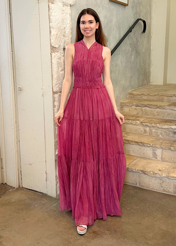 Freesia Sleeveless Silk Chiffon Maxi Dress in Amaranthus