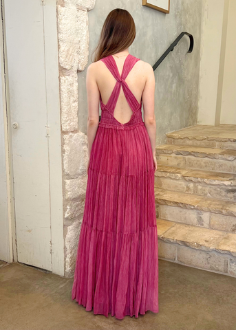 Freesia Sleeveless Silk Chiffon Maxi Dress in Amaranthus