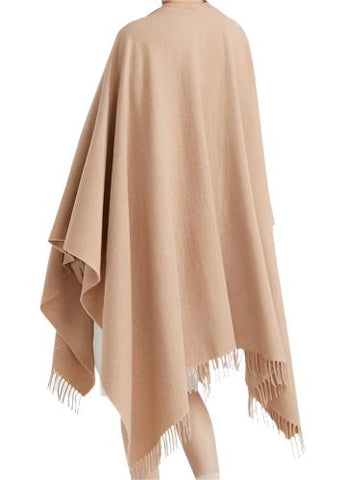 Wool Blend Fringed Cape in Macchiato