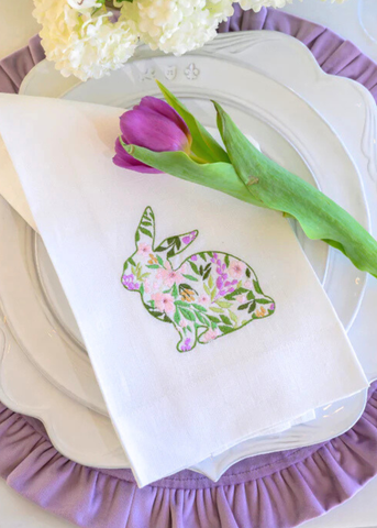 Garden Bunny Embroidered Linen Tea Towel