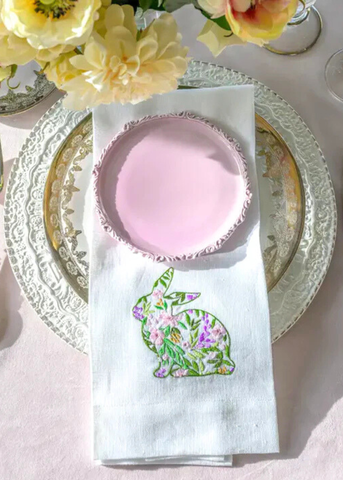 Garden Bunny Embroidered Linen Tea Towel