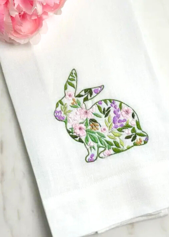 Garden Bunny Embroidered Linen Tea Towel