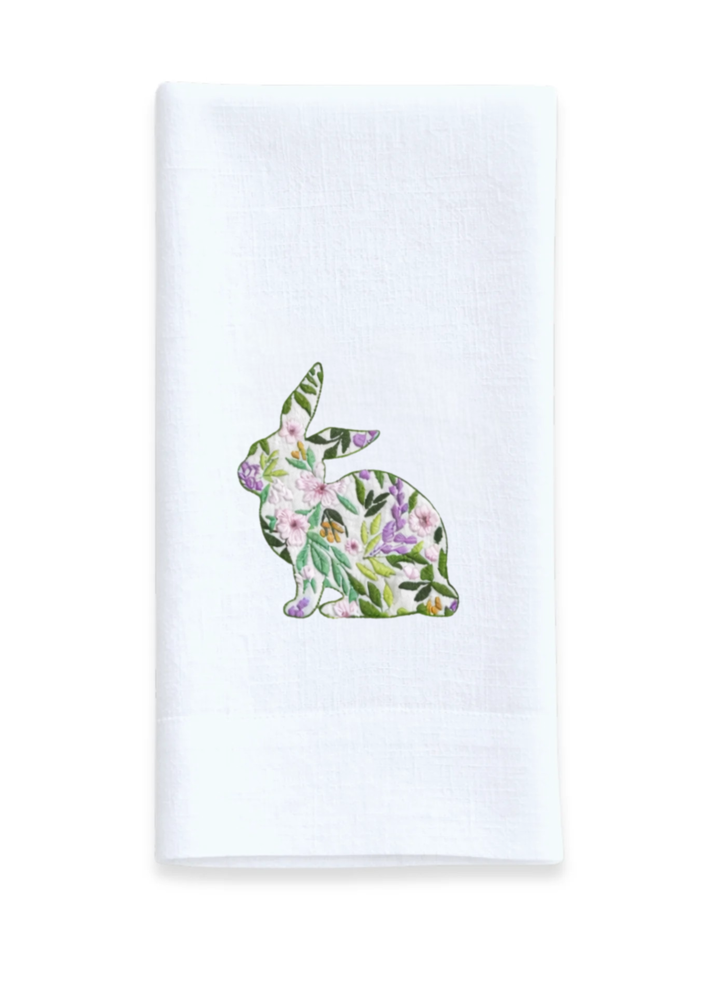 Garden Bunny Embroidered Linen Tea Towel