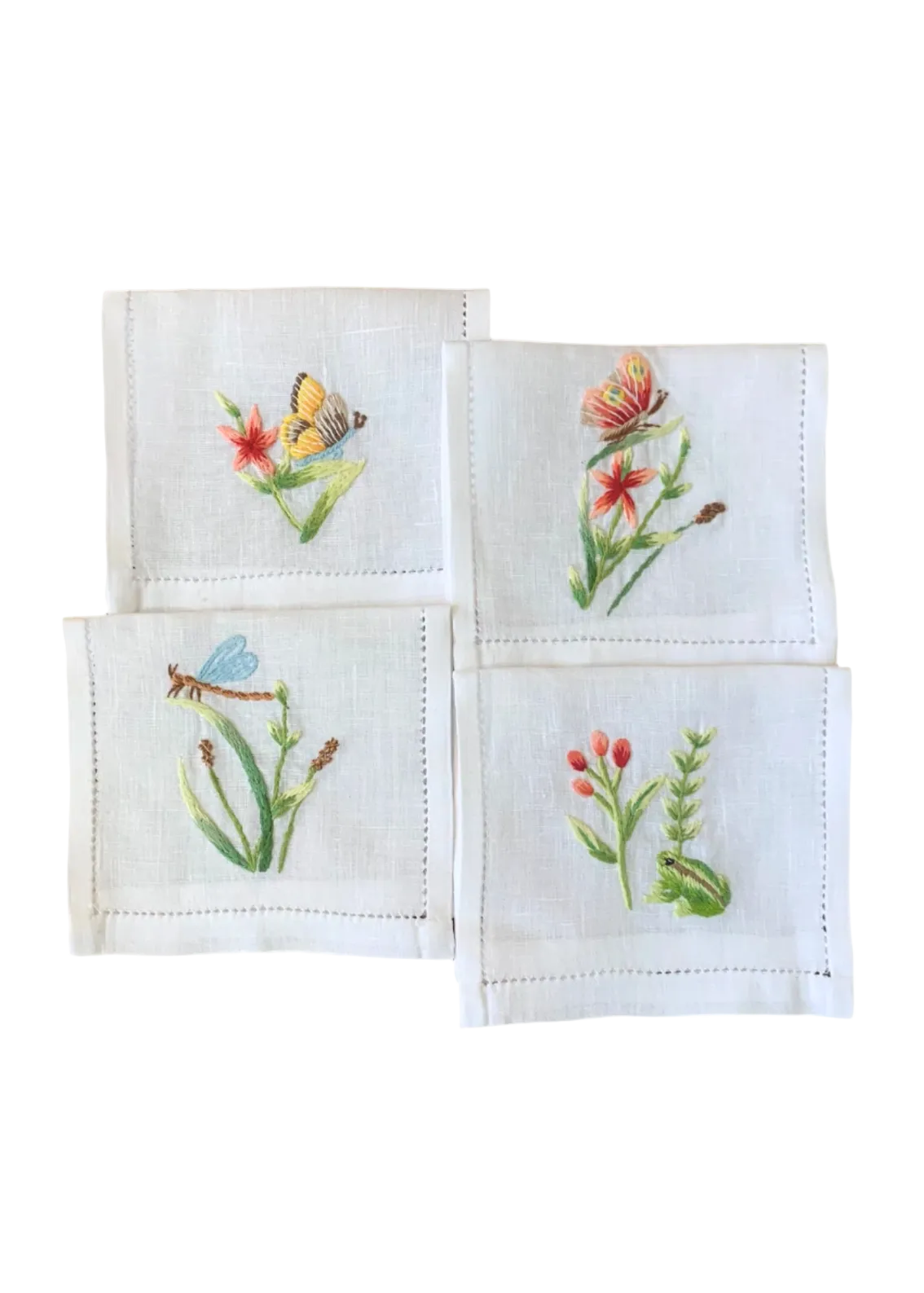 Hand Embroidered Garden Cocktail Napkin