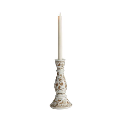 Assorted Chinoiserie Ceramic Candle Holders In Brown + White