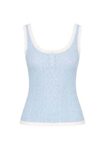 Georgia Scallop Edge Knit Tank Top in Blue
