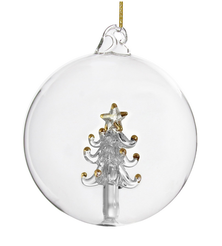 Glass Orb Ornament with Gilded Fir Tree