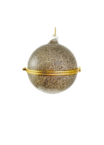 Glittered Glass Hinged Ball Locket Ornament in Silver