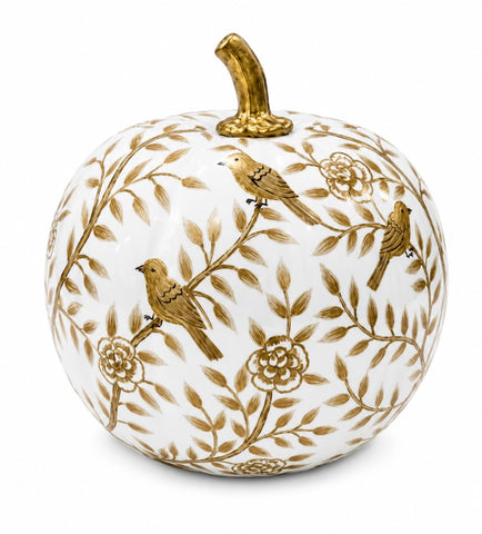 Hand Painted Metal Pumpkin Collection in White + Gold