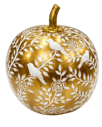 Hand Painted Metal Pumpkin Collection in White + Gold
