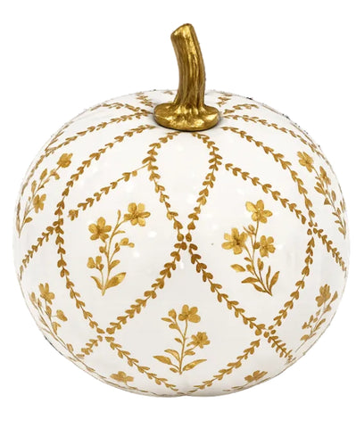 Hand Painted Metal Pumpkin Collection in White + Gold