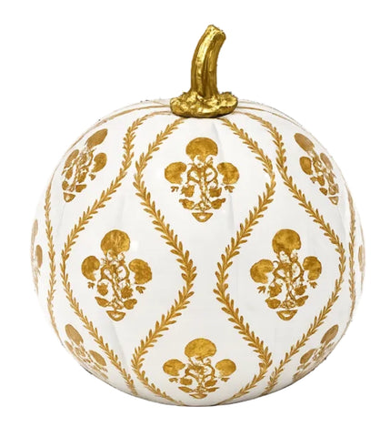 Hand Painted Metal Pumpkin Collection in White + Gold
